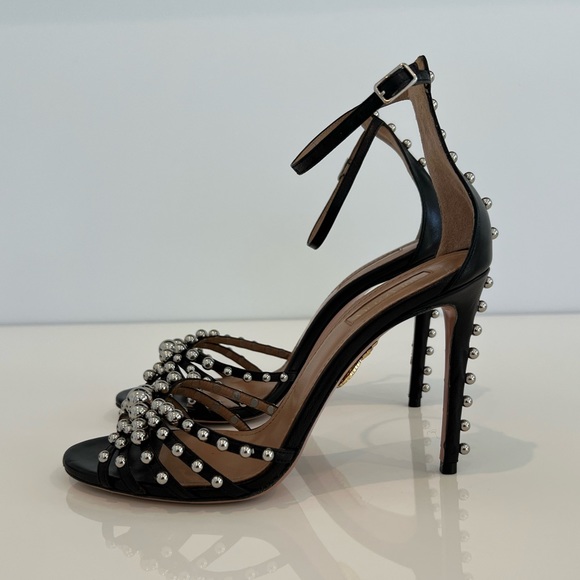 AQUAZZURA BLACK STUDDED SANDALS SIZE 8 - Picture 4 of 17
